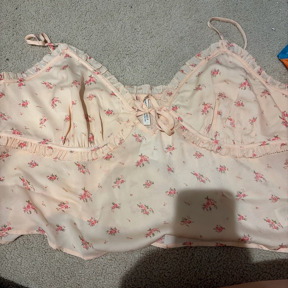 American Eagle Outfitters Floral Pink Tank Top